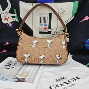 Coach Tan Snoopy Print Shoulder Bag